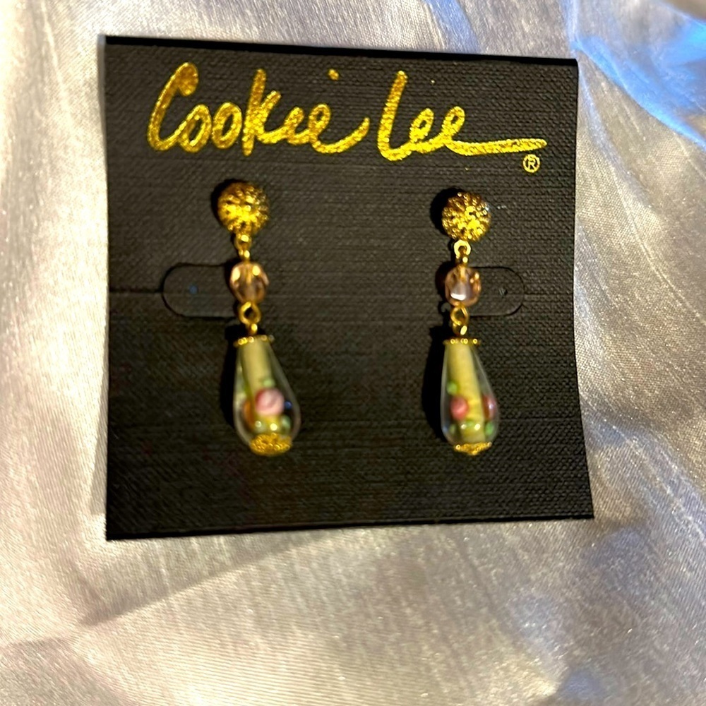Cookie Lee Lampwork Beads and Gold Tone Post Earrings